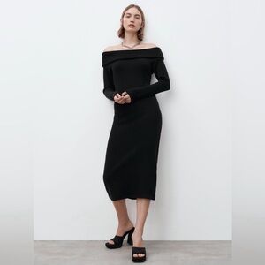 Zara Black Off-the-Shoulder Midi Dress